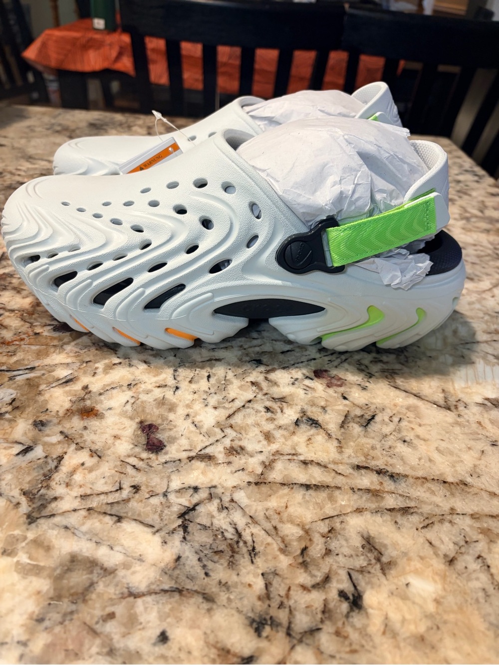 Unisex White Foam Clog with Neon Green Strap Echo ll men 9 women 11